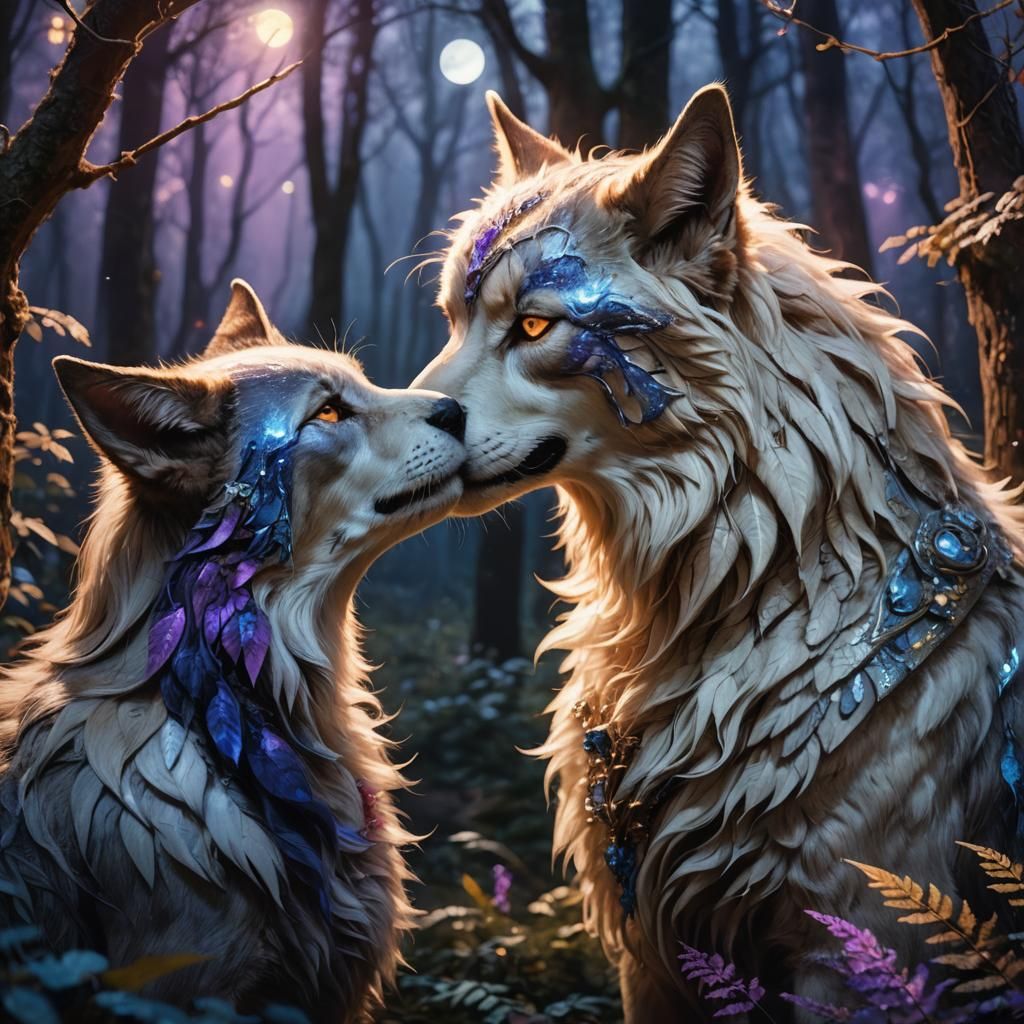 Mystical Kiss in Moonlight Forest Concept Art