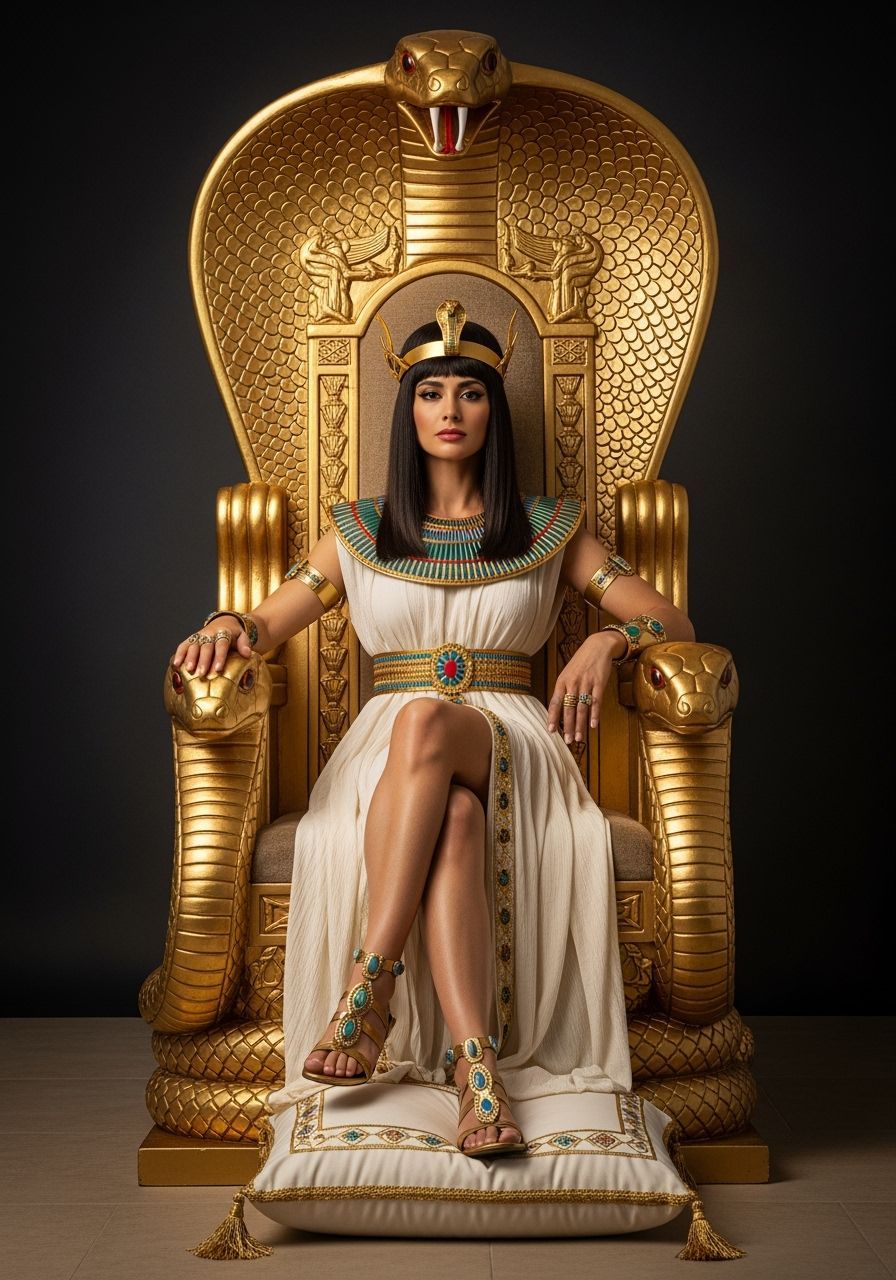 Regal Egyptian Queen on Golden Cobra Throne