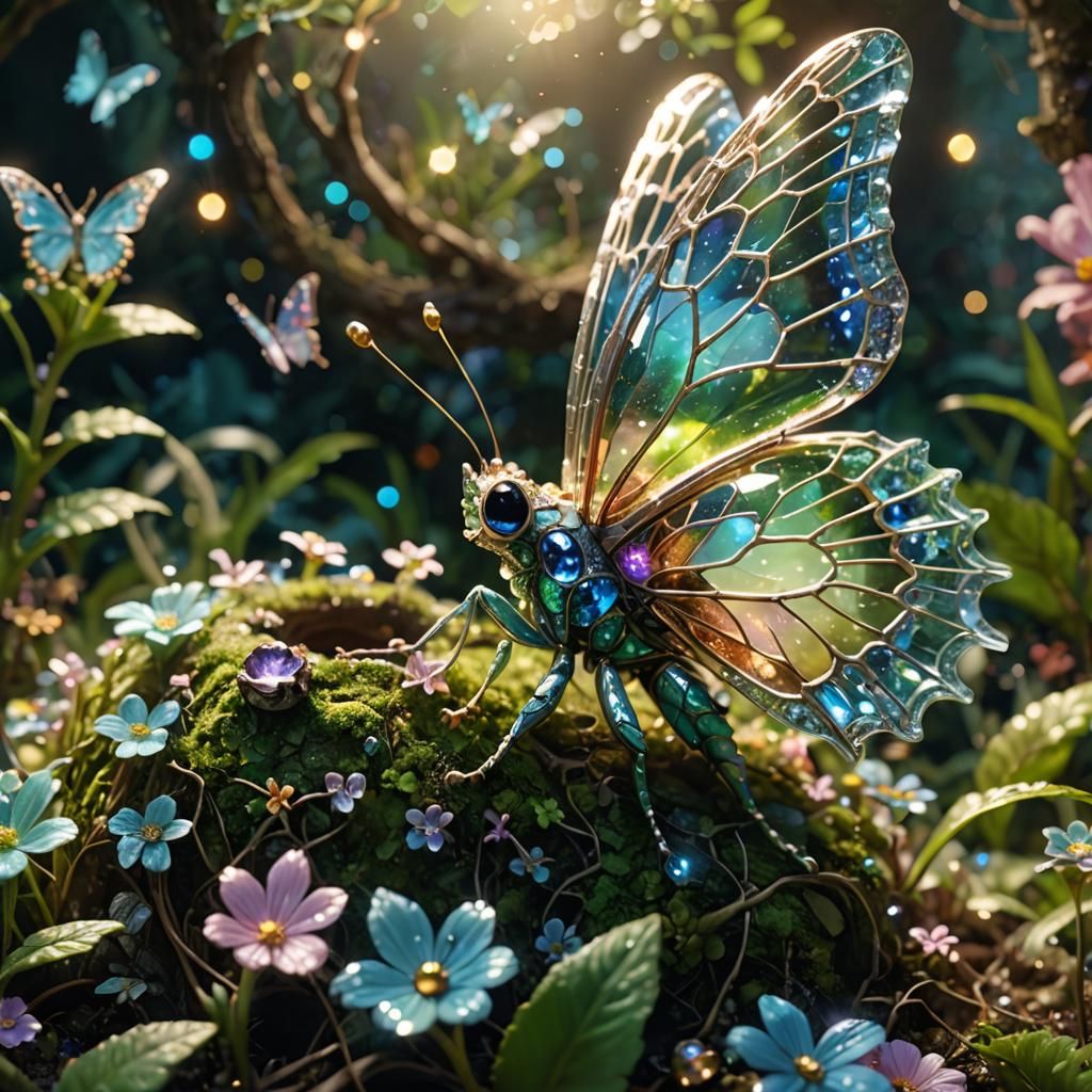 Crystal Butterfly Booping Lizard Nose in Enchanted Garden