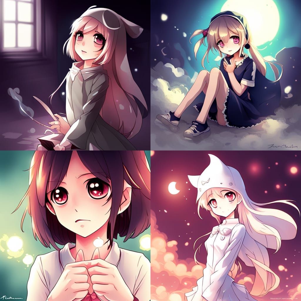 Cute Anime Ghost Girl in Manga Style