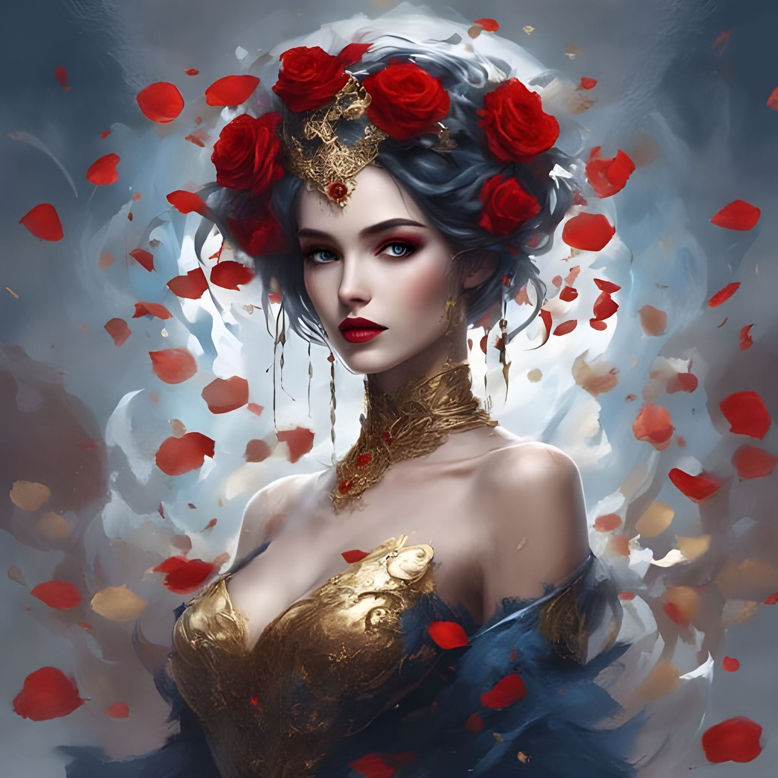 Gothic Beauty with Petals and World