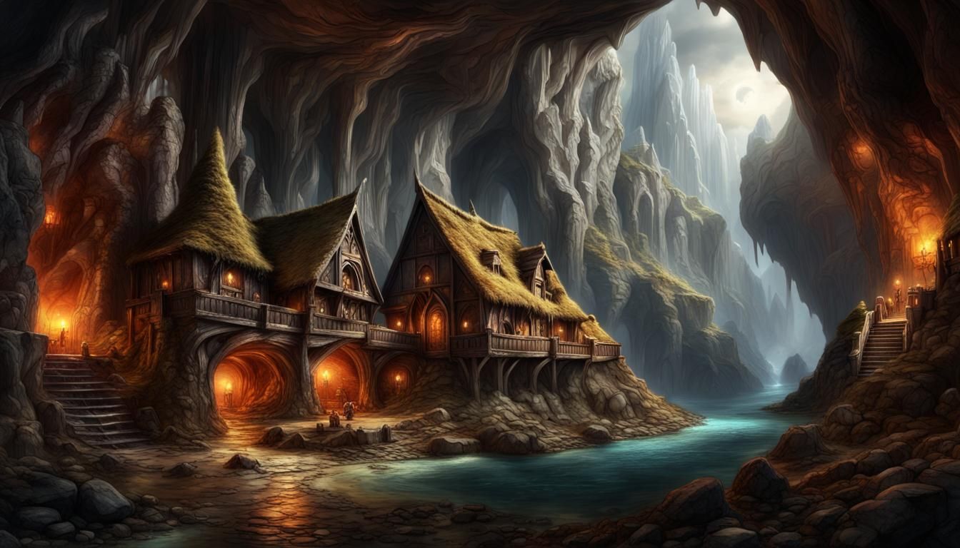 Epic Underground Dwarven Village: A Digital Matte Painting