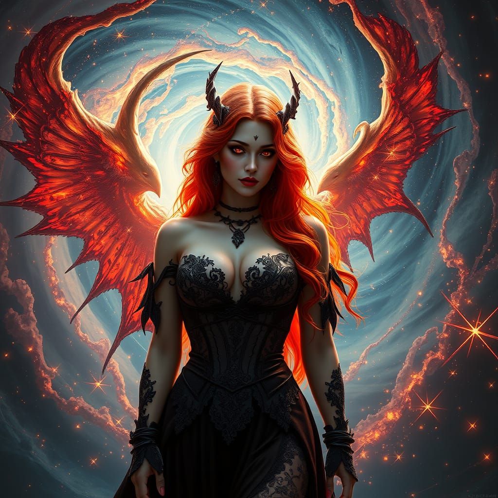 Dark Fantasy Vampire Queen in Cosmic Vortex