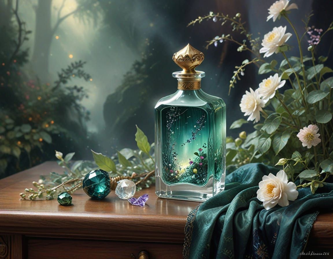 Crystal Perfume Bottle in Watercolour Style