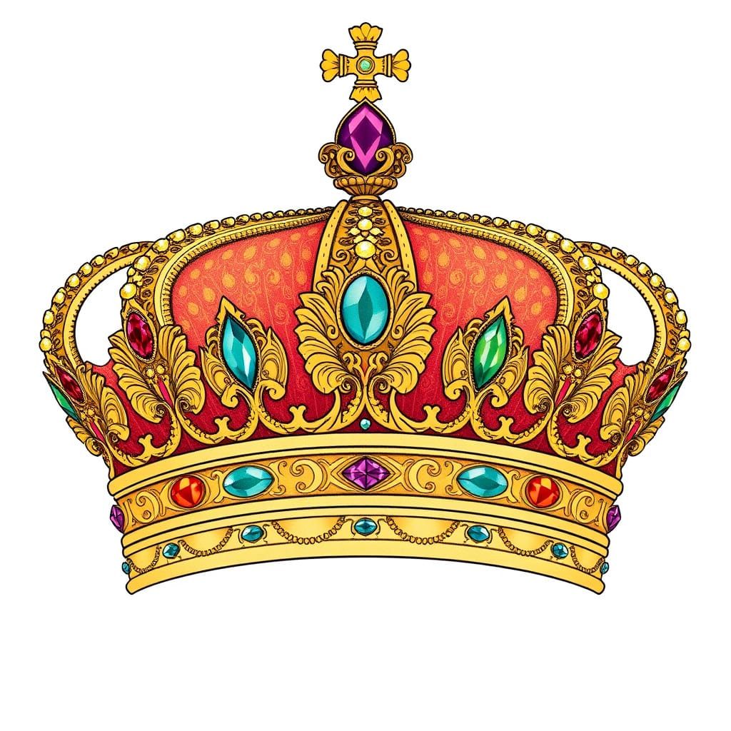 Elegant Royal Crown in Delicate Outline Drawing Style