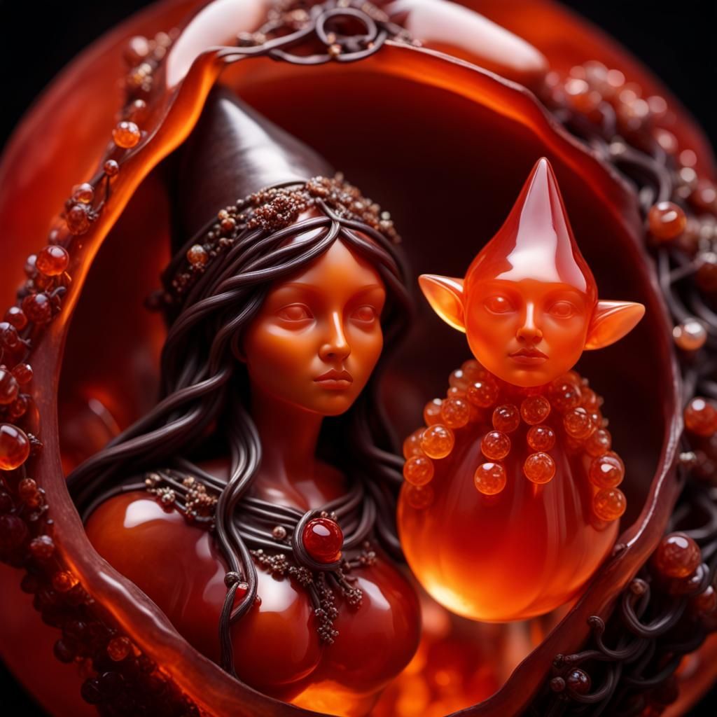 Hyperrealistic Carnelian Crystal Witch Portrait