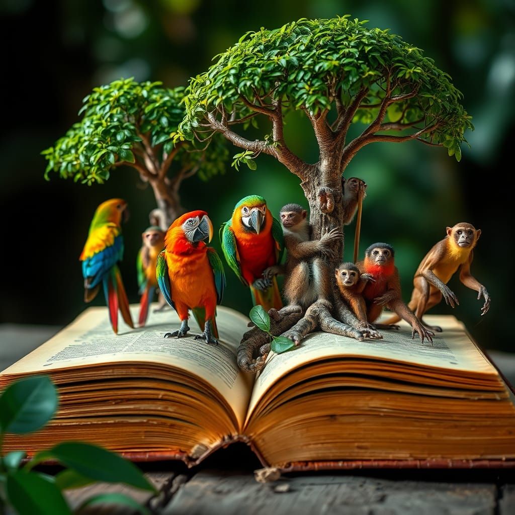 Rainforest Animals Emerge from Book, Wildlife Photography