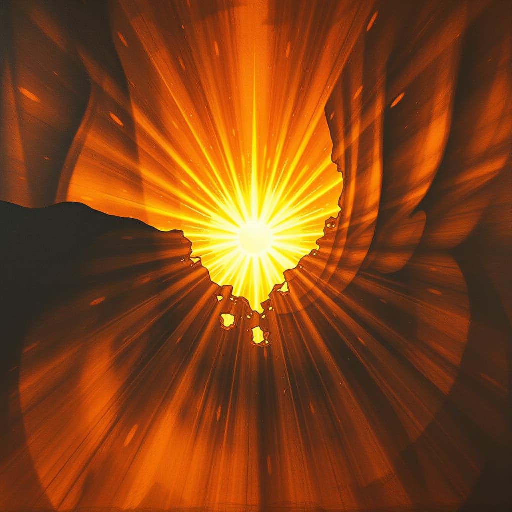 Ethereal Celestial Sunburst Radiates through Distorted Scree...