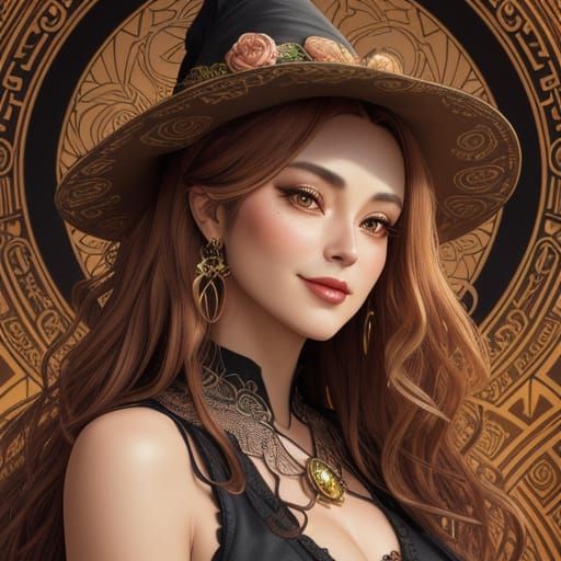 Alluring Art Nouveau Witch with Intricate Details