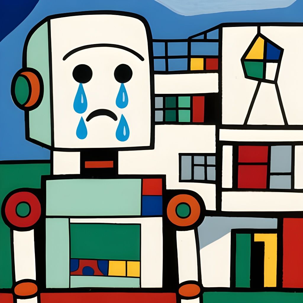 Bauhaus Android Crying in Abstract Style