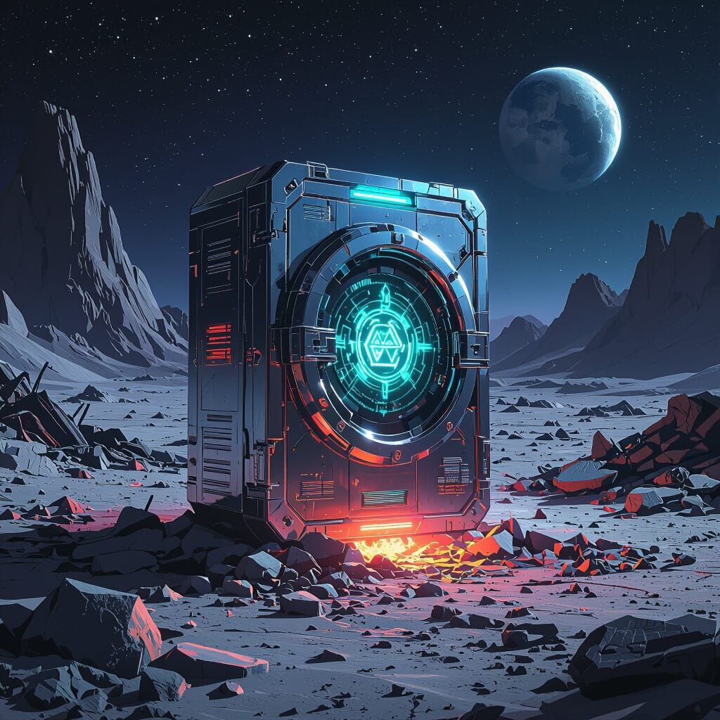 Futuristic Vault Box Discovery on Distant Moon
