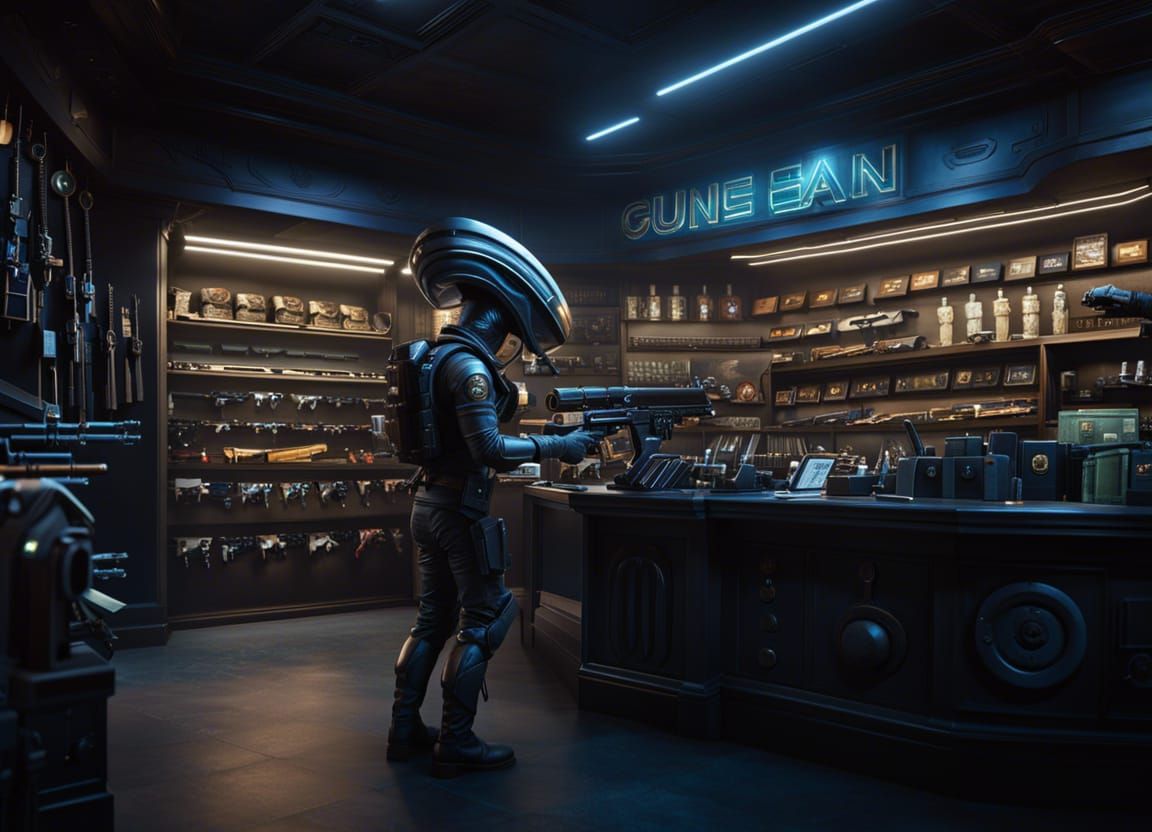 Alien Gun Store in Space-Western Style