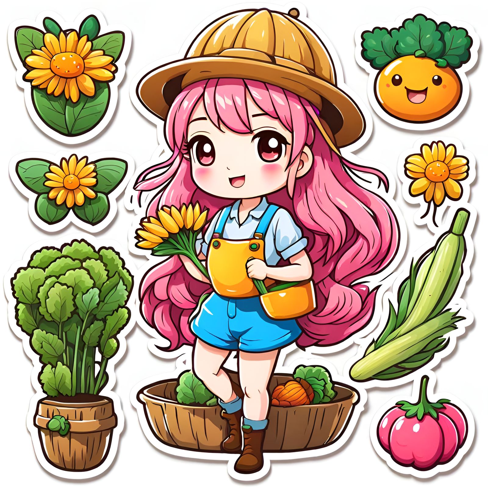 Cute Kawaii Farmer Girl Sticker in 8K