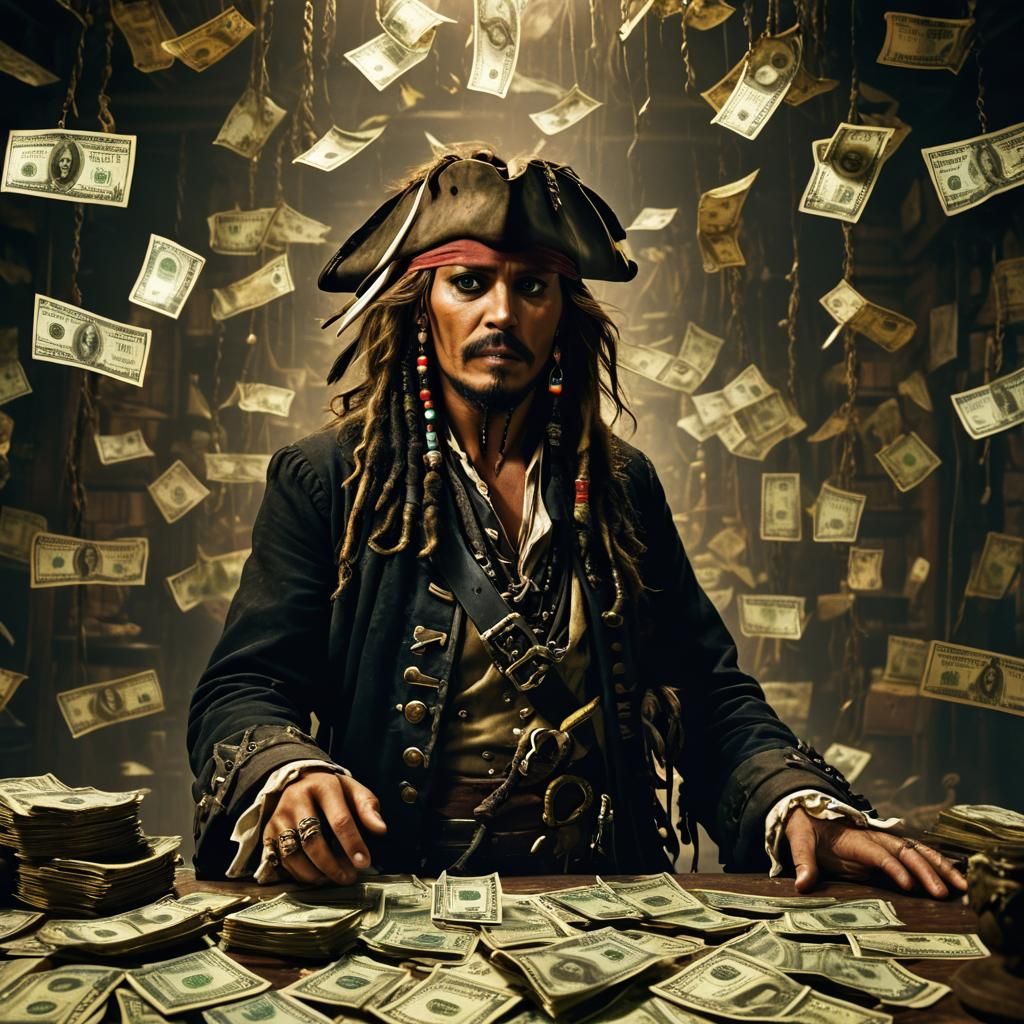 Jack Sparrow Inspects Treasure in Pirate Lair