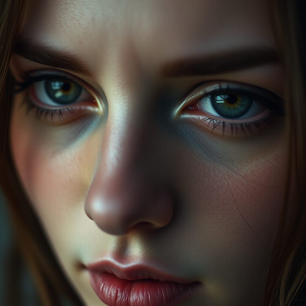 Woman with a Tear: Close-Up Emotional Portrait