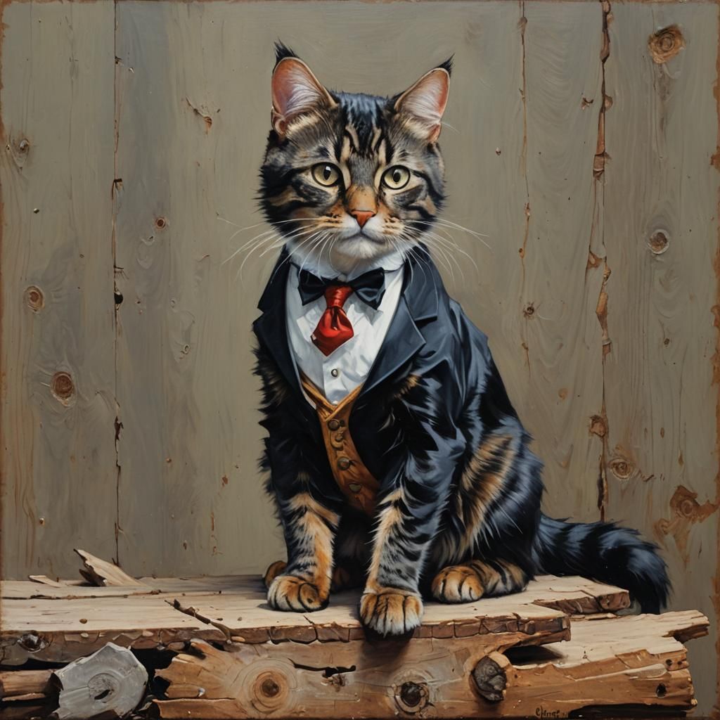 Lumberjack Tuxedo Cat as Oil Painting