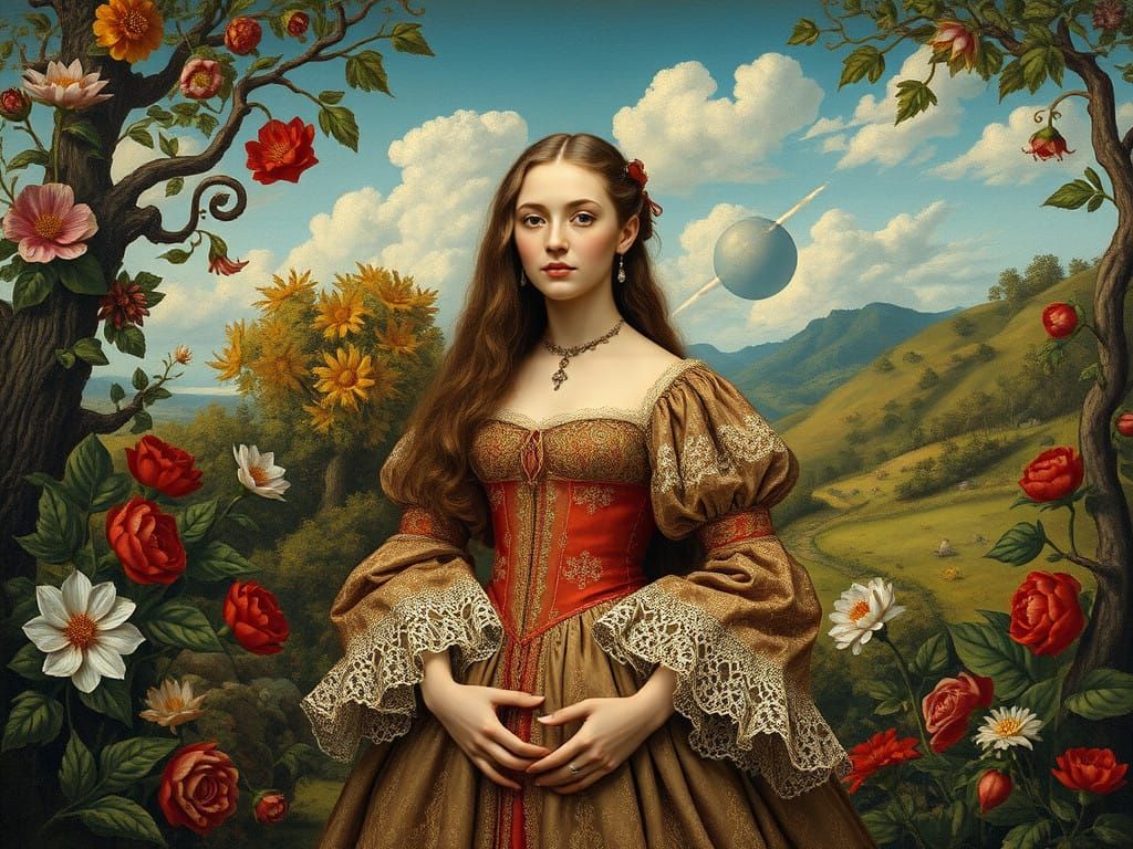 Renaissance Woman in Enchanted Flemish Landscape