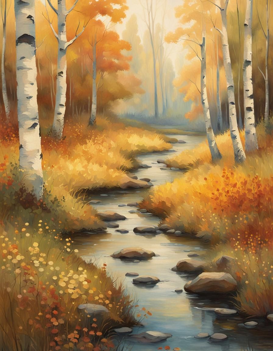 Ethereal Forest Stream in Pre-Raphaelite Style