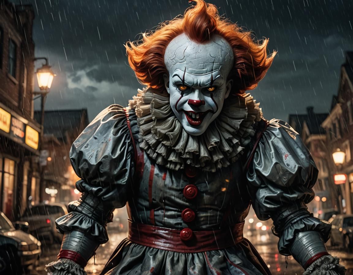 Muscular Pennywise Clown in Action, Horror Style