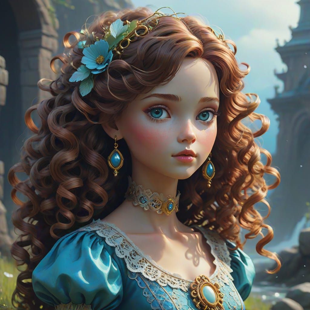 Serene Doll in Whimsical, Baroque-Inspired Party Dress