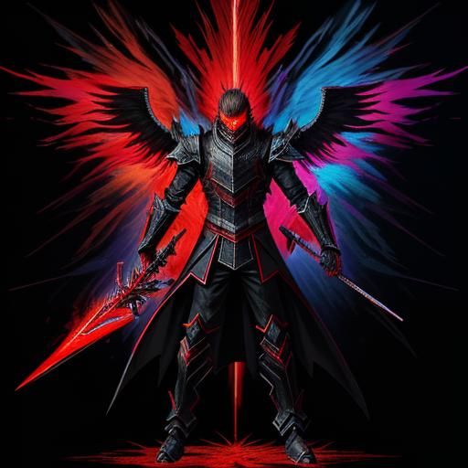 Epic Anime Assassin with Fire Wings and Rune Sword
