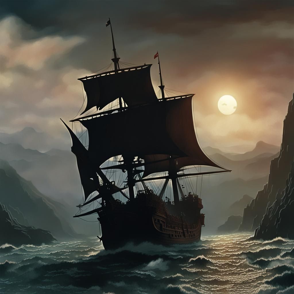 Pirate Ship Sails in Dark Fantasy Style