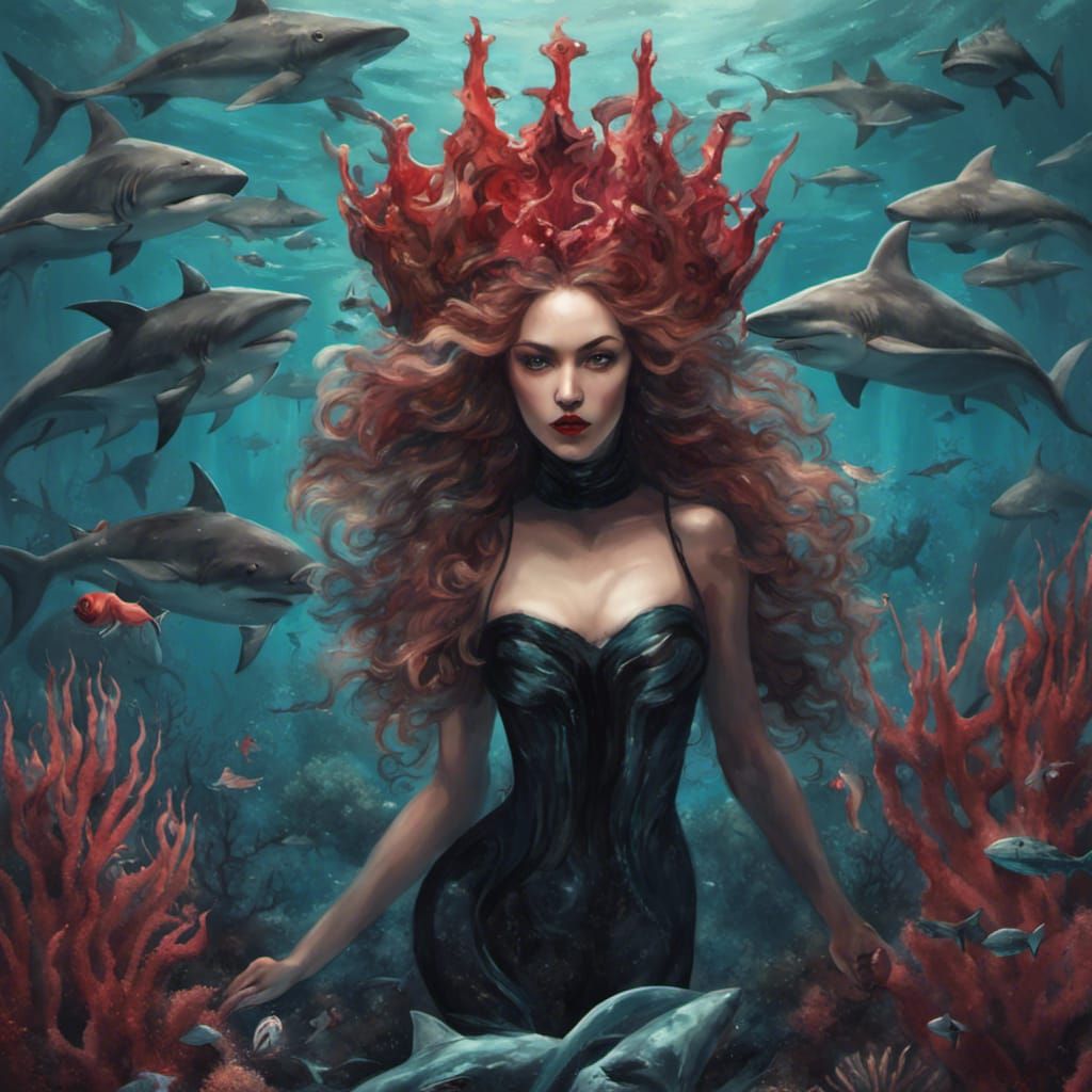 Dark Mermaid Sirens in Fantasy Underwater World