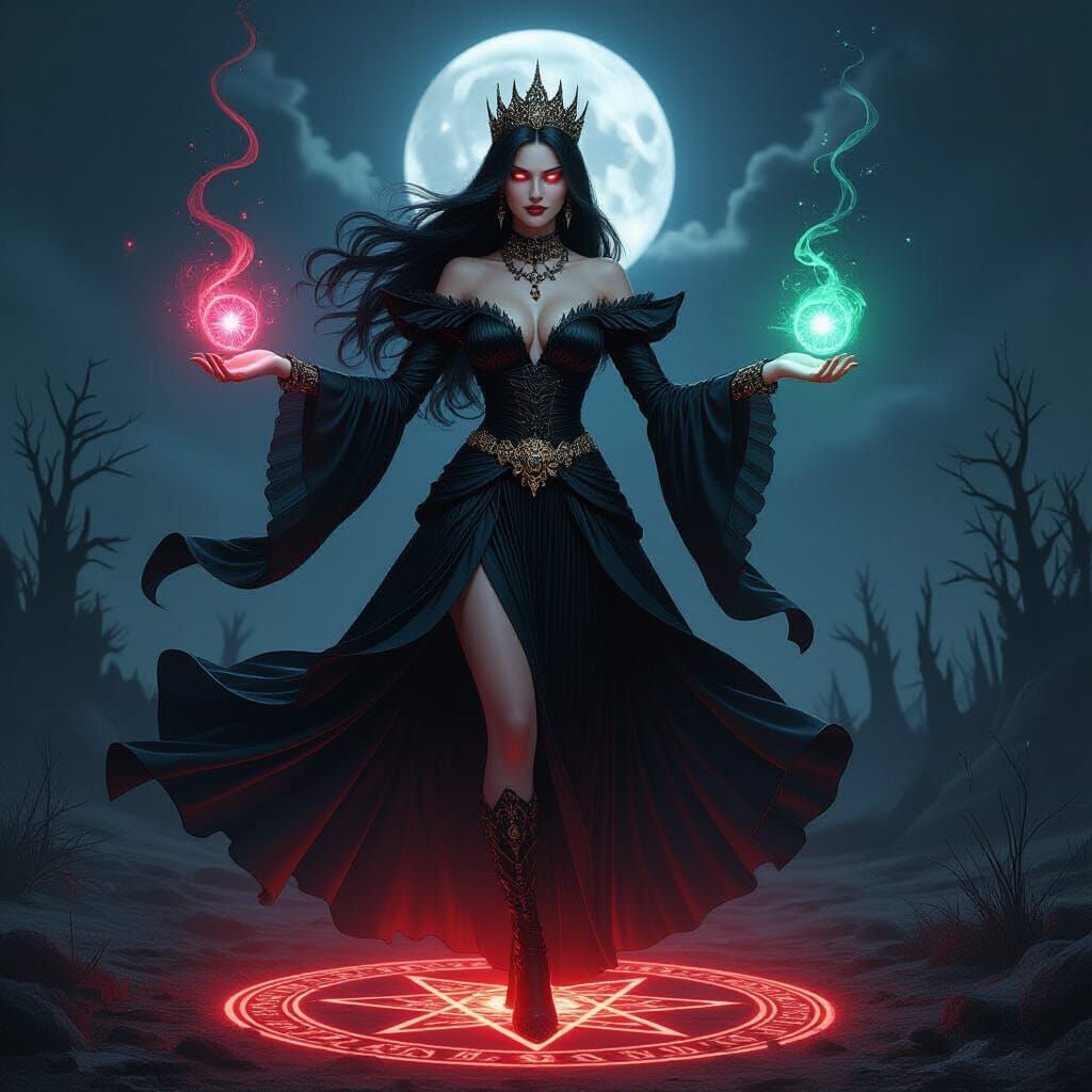 Witches Queen Conjuring Magic in Digital Art