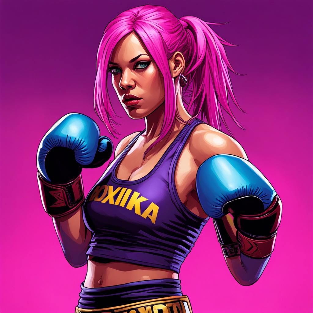 Biopunk Boxer with Robot Opponent in Expressionist Style