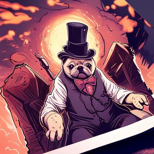 Pug with Top Hat in Comic Book Art Style