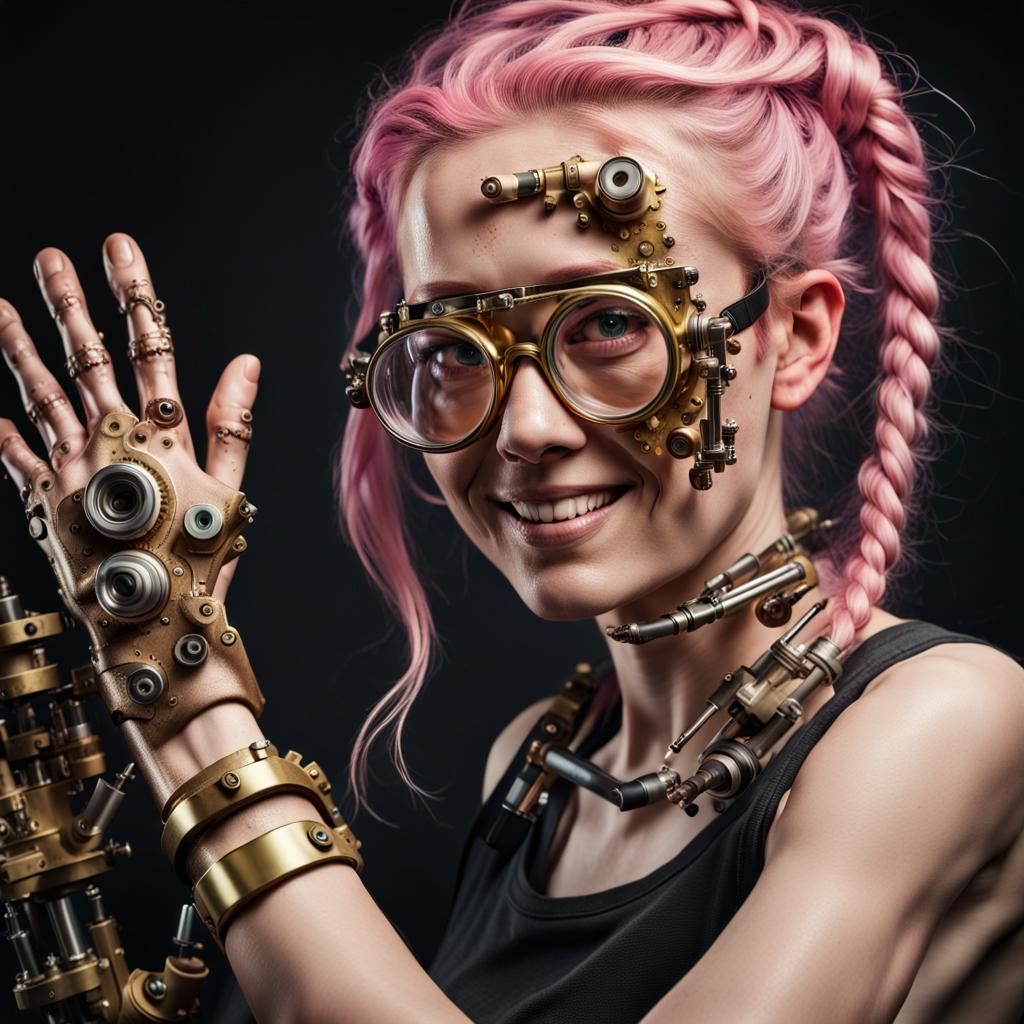 Artificer Woman Repairs Mechanism: Professional Photo