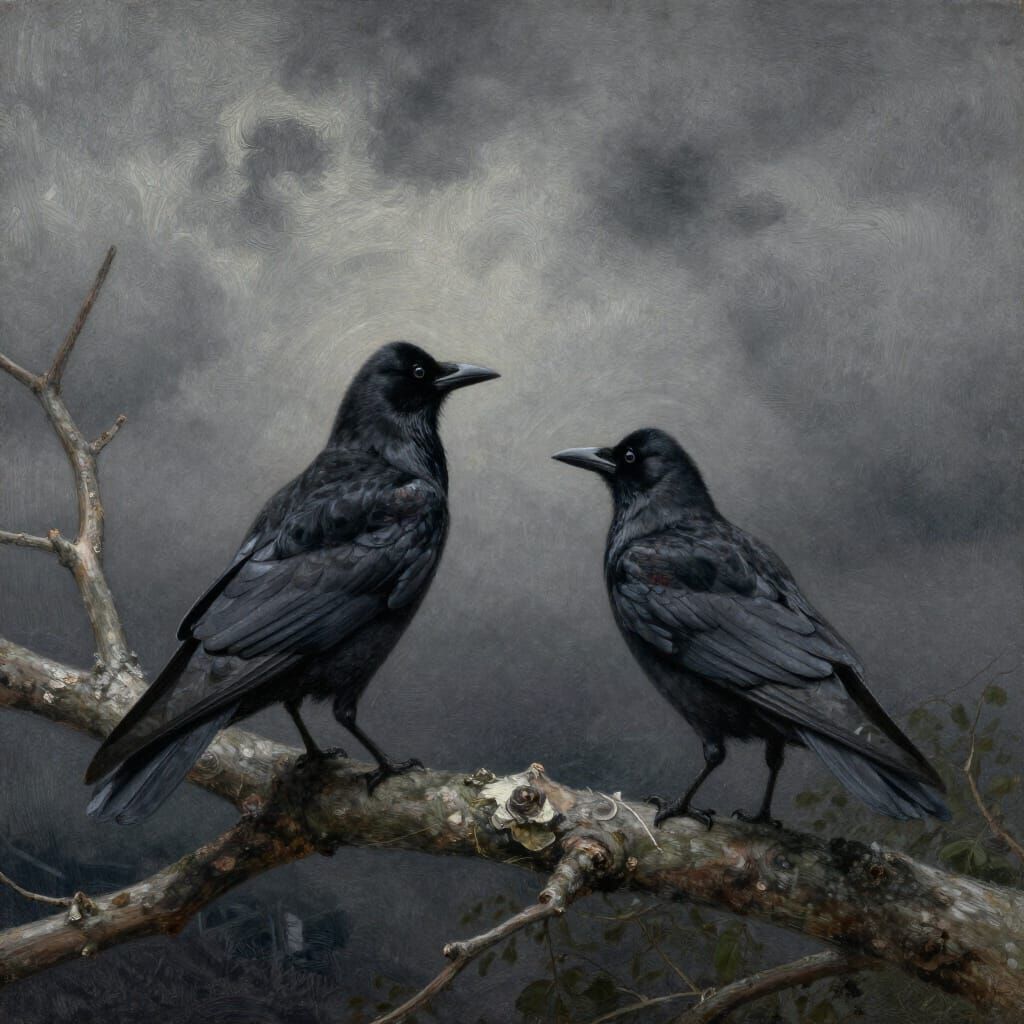 Two Dark Ravens on a Dead Branch