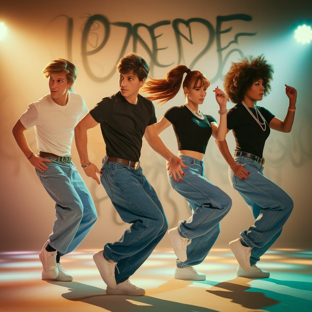 Energetic Hip-Hop Group Dance in Warmly Lit Studio