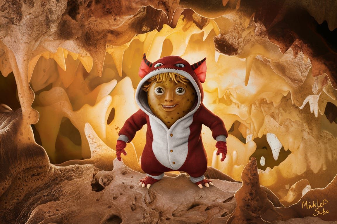 Anthropomorphic Potato in Boxwork Speleothem, Whimsical Art