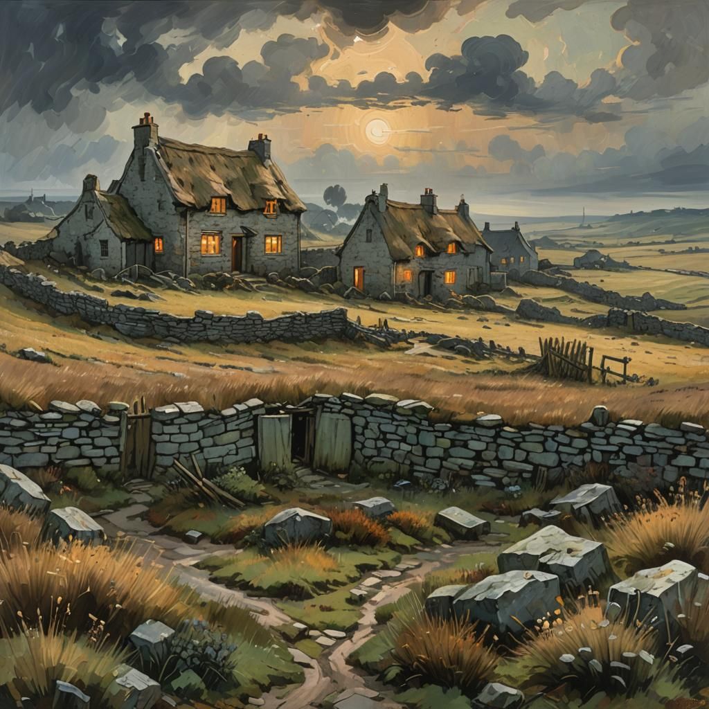 Fantasy Village Landscape in Van Gogh Style