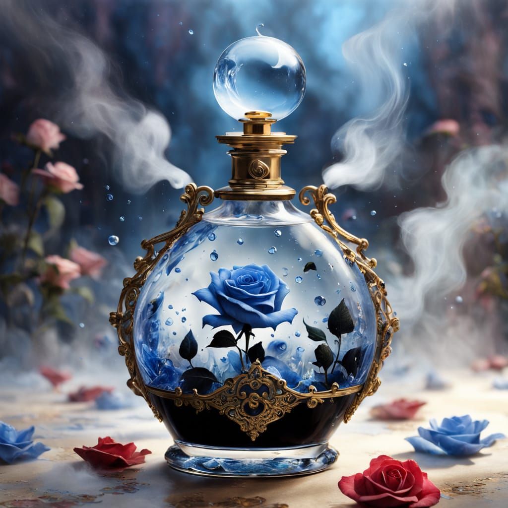Gothic Perfume Bottle with Water and Petals