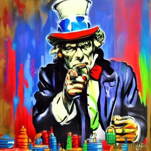 Uncle Sam Graffiti Art in Polychromatic Style