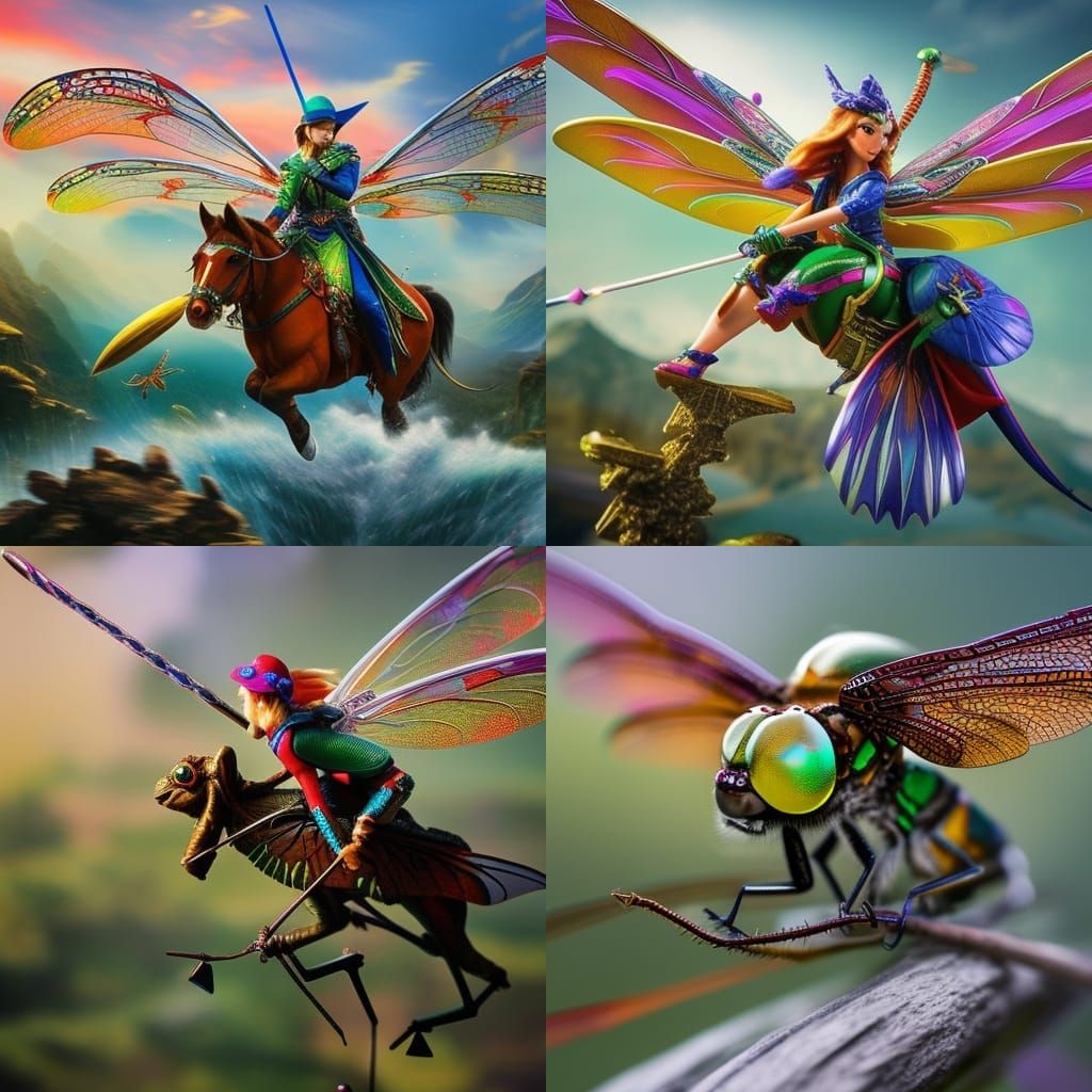 Elf on Dragonfly in Hyperrealistic Splash Art