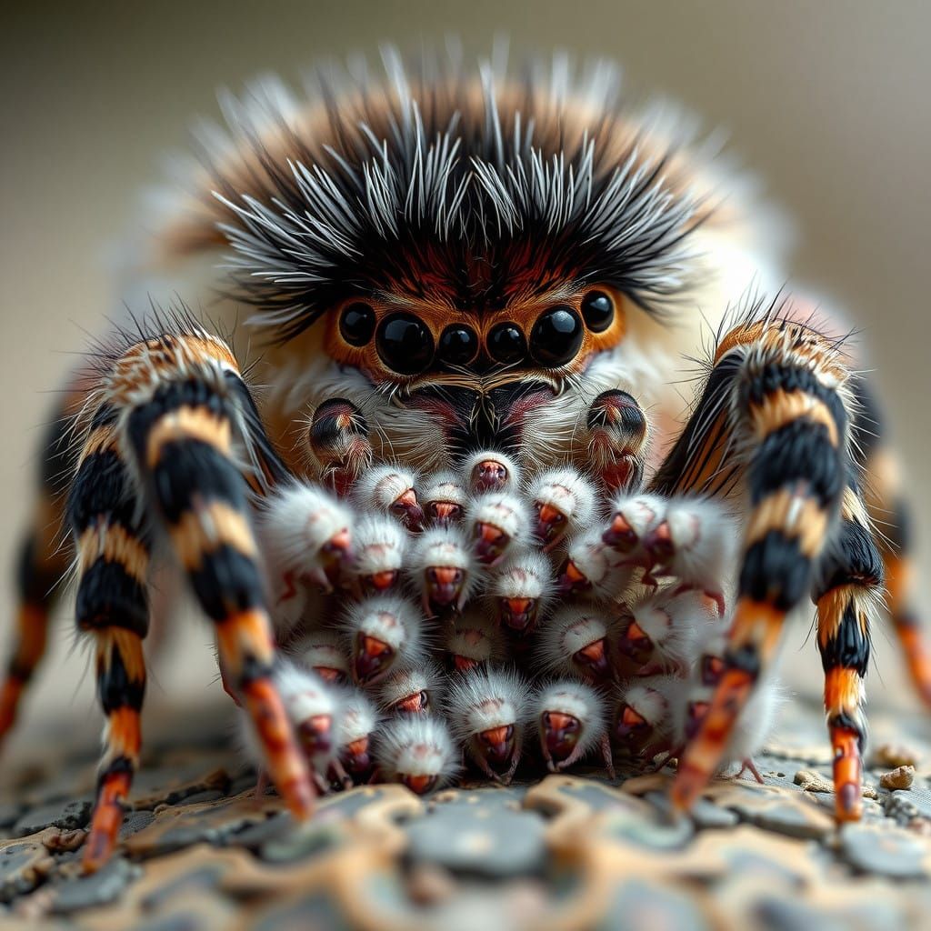 Hyperrealistic Mother Spider Cuddles Her Adorable Babies