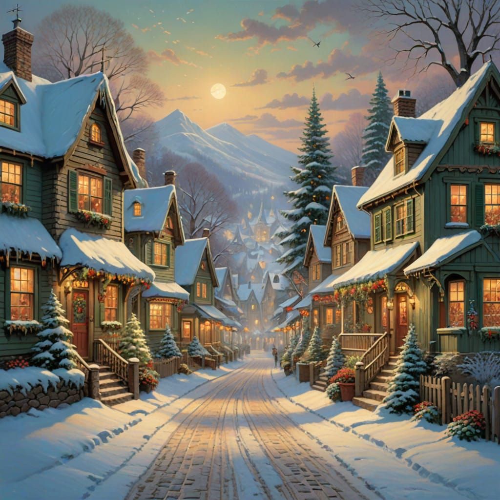 Whimsical Winter Wonderland Village Scene