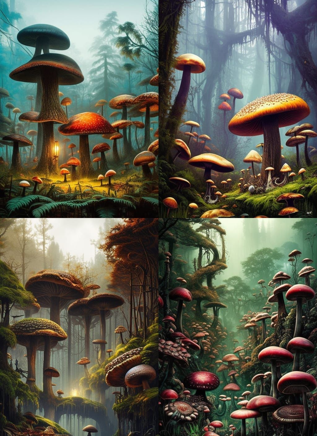 Sinister Mushroom Forest: Dark Fantasy Watercolor Art