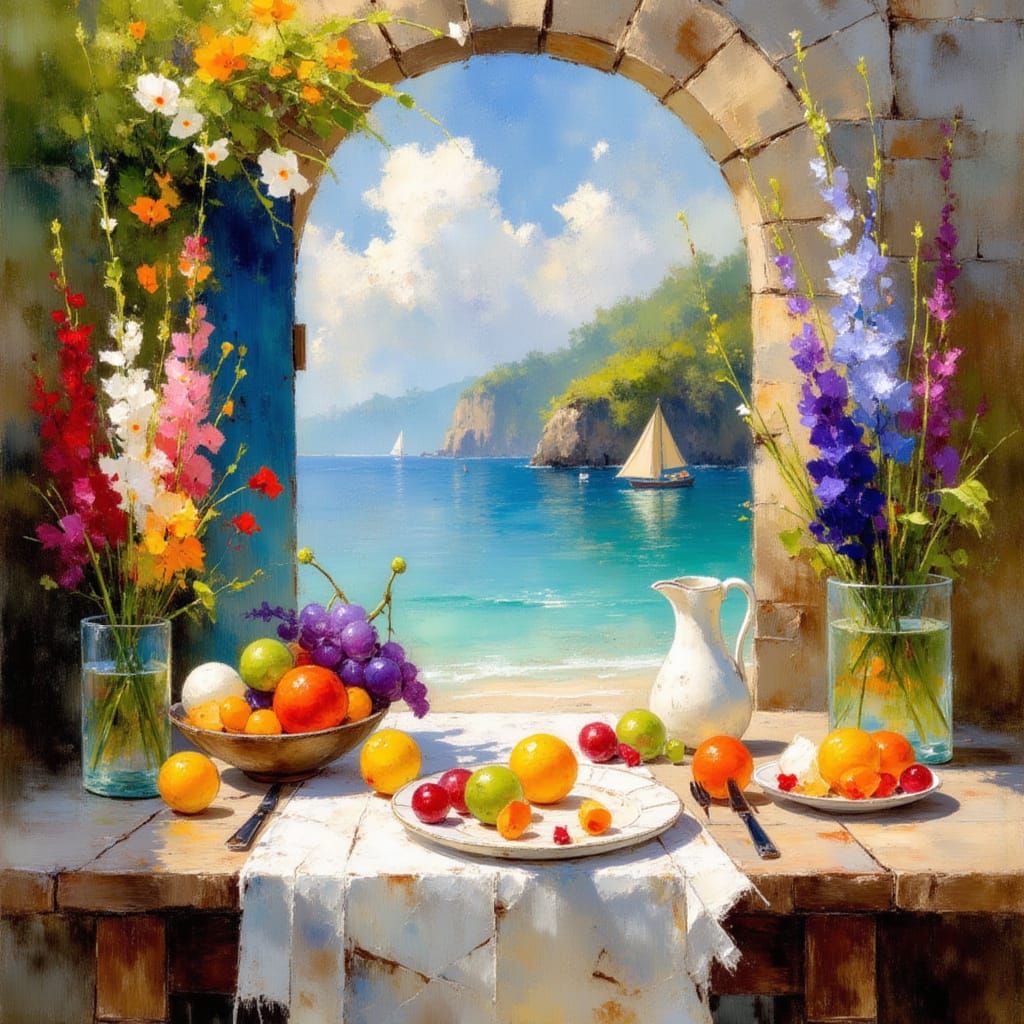 Sunny Tropical Island Breakfast Scene