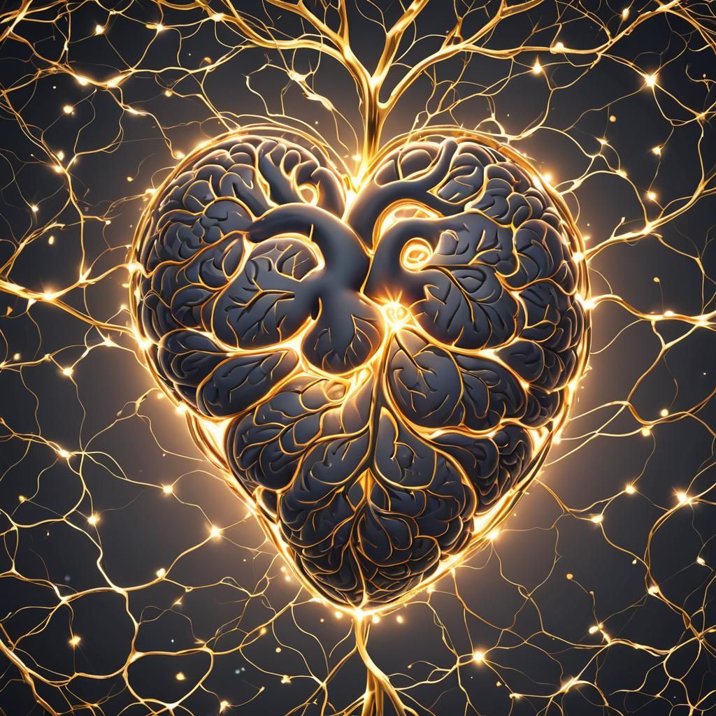 Interconnected Heart and Brain in Golden Light