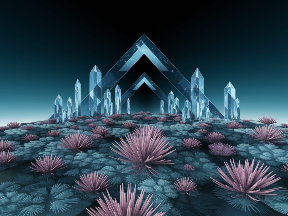 Watercolor Alien Landscape with Quantum Portal