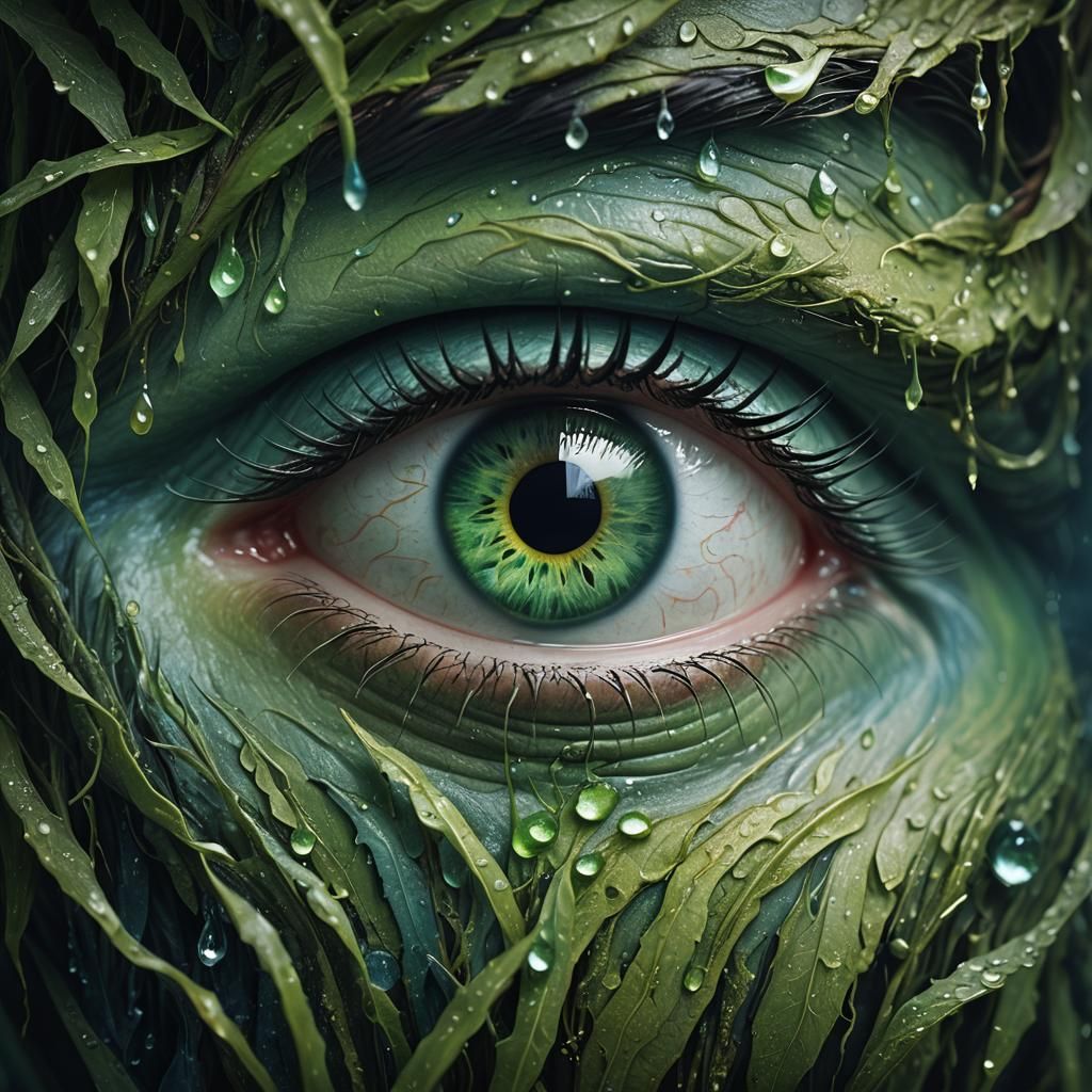 Mystical Green Eye in Surreal Fantasy Environment