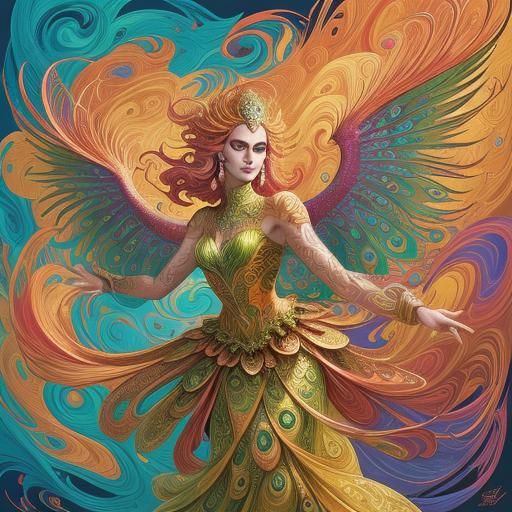 Dragon Peacock Woman in Abstract Expressionism Style