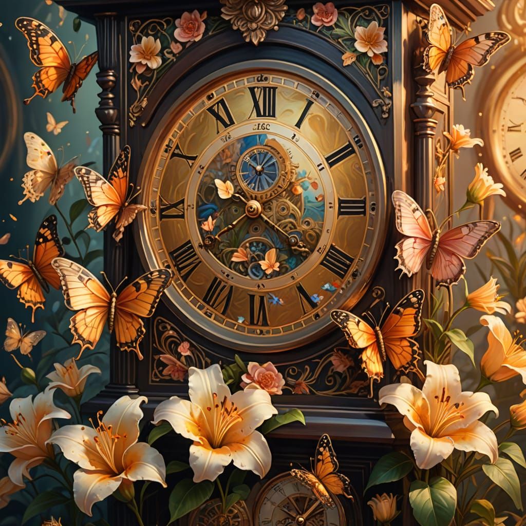 Surreal Rose Clock with Butterfly Hands