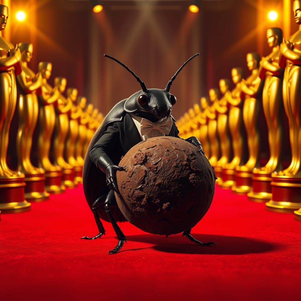 Dung Beetle Rolls Down Red Carpet in Bespoke Tuxedo
