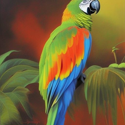 Parrot in Shower: Oil Painting