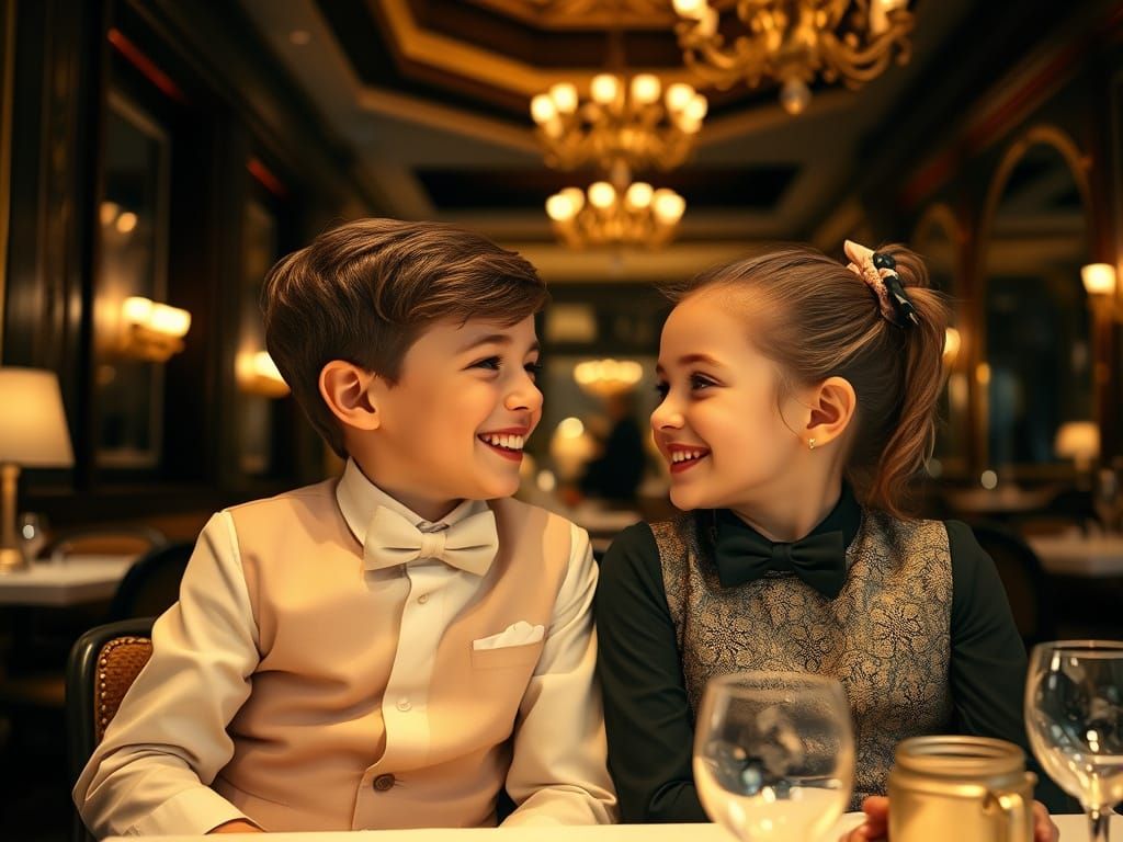 Elegant Twins in Restaurant: A Cinematic Portrait